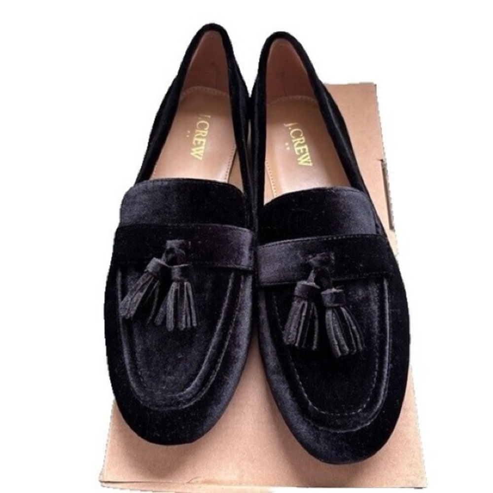 J.Crew Black Velvet Tassel Loafers
